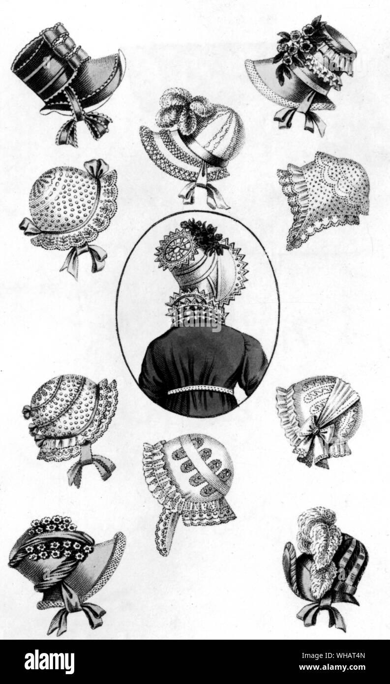 Parisian Head Dresses for April. 1812 Stock Photo