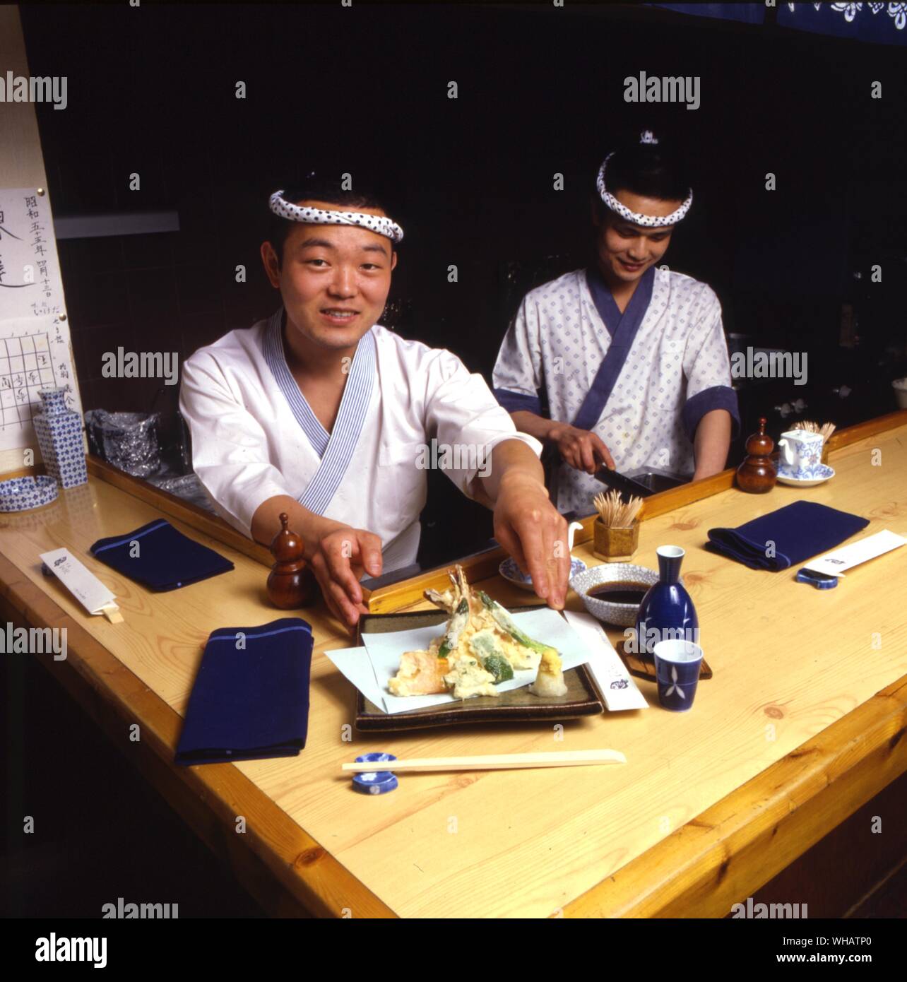 International Cooking . Tempure.. Japan.. Preparing tempura at Ikeda, a Japanese Restaurent in Mayfair, London. Stock Photo