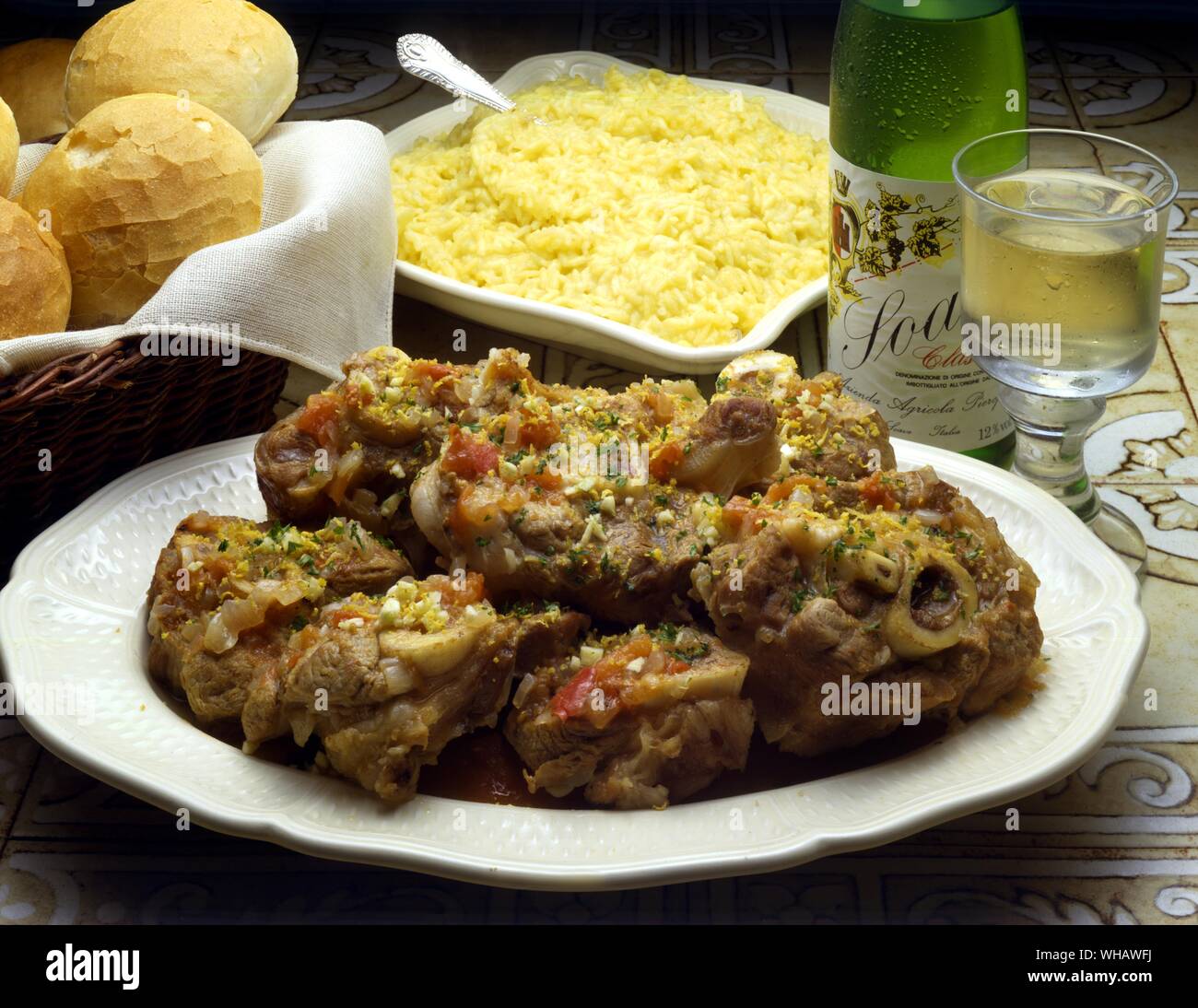 Italian Cooking By Robin Howe. . Ossobuco Milanese.. Braised Veal Shin Bones Stock Photo