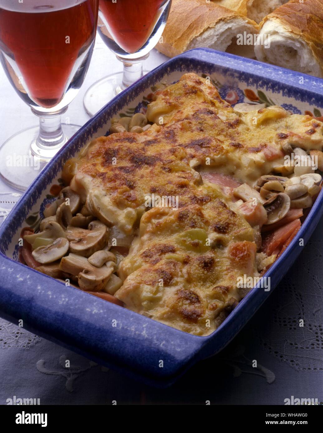 French Recipes By Jill Pound-Corner.. . Jambon A La Creme, Sauce Saulieu..  Ham With Cream And Mushroom sauce Stock Photo - Alamy