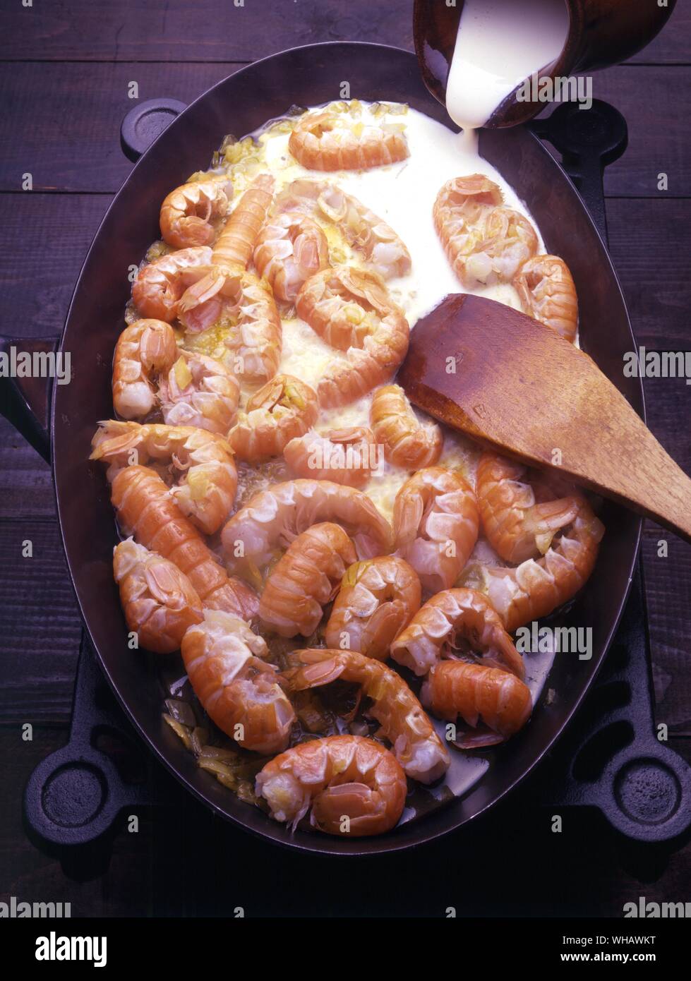 Langouste au Xeres. Crayfish tails in sherry Stock Photo