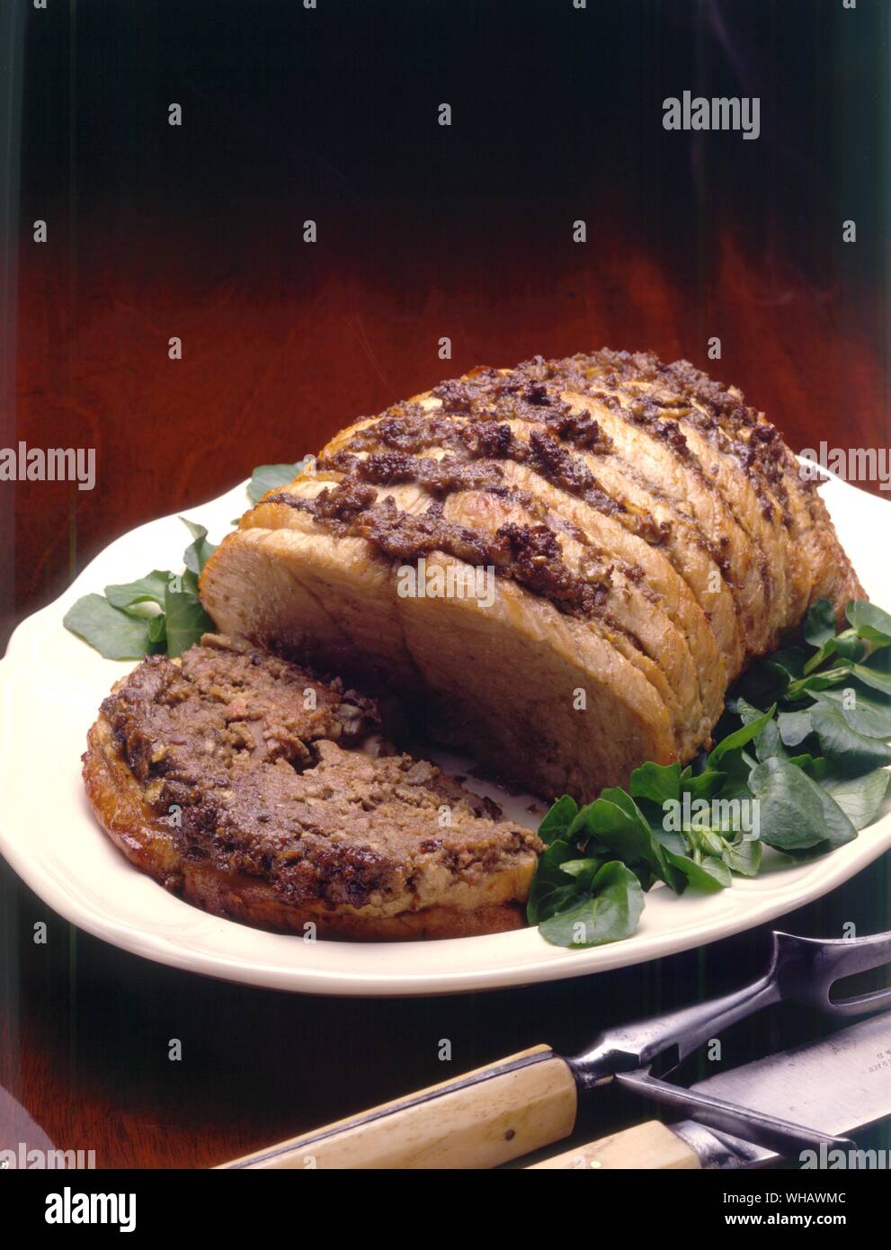 Filet de veau farci. Stuffed Fillet of Veal Stock Photo