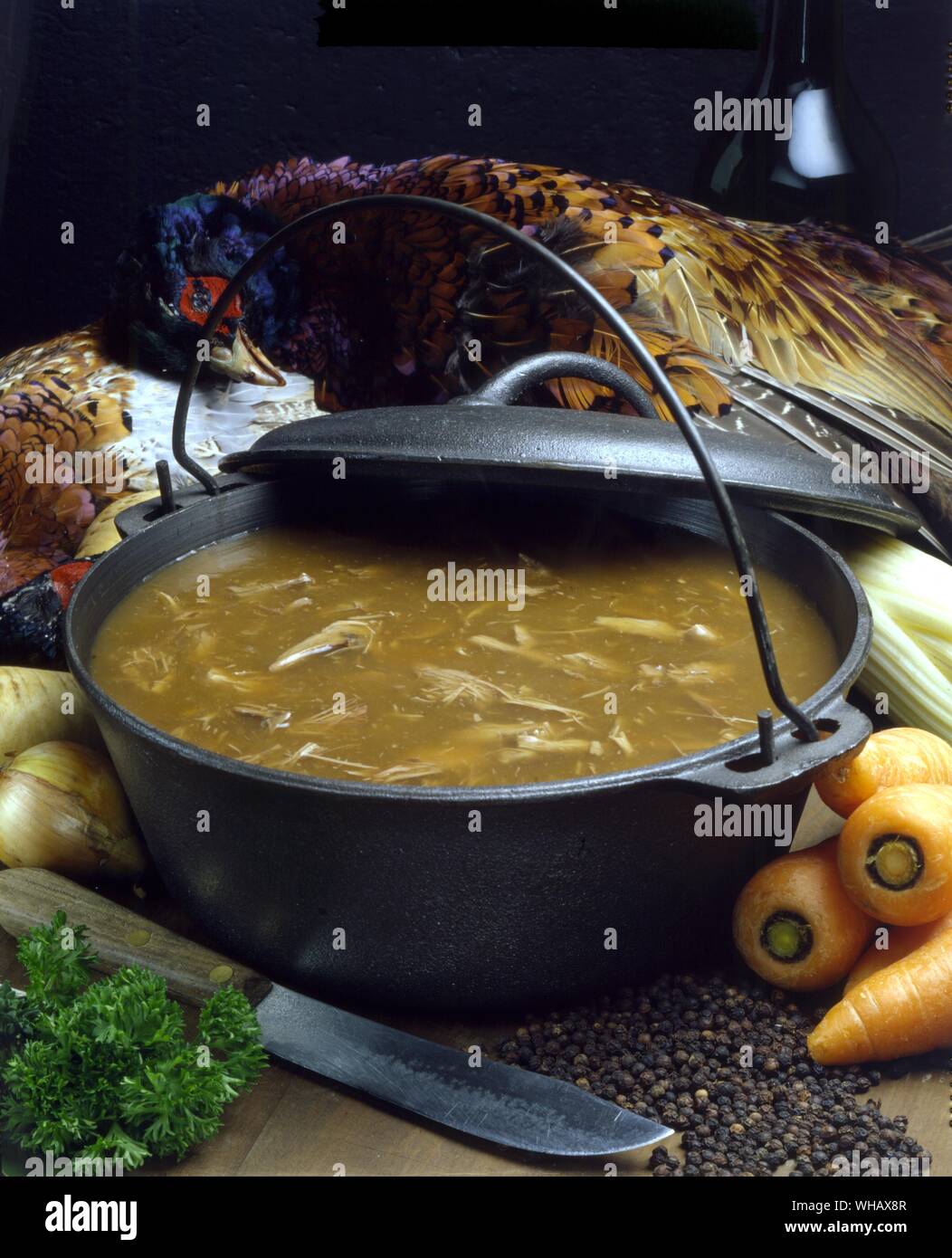 Poacher's Soup. pheasant. game soup Stock Photo