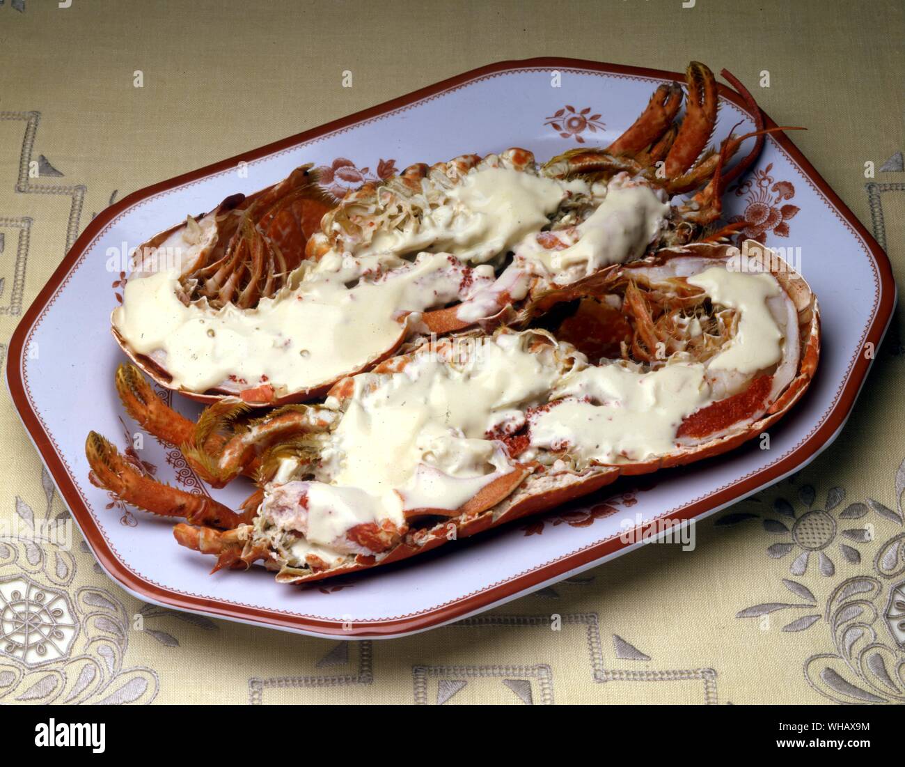 Grilled Lobster with Cream and Worcester Sauce Stock Photo