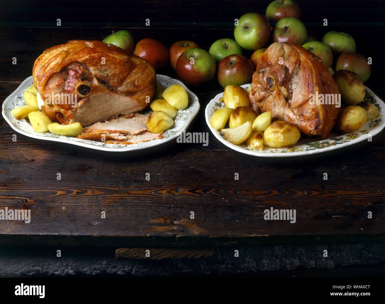 Roast Pork with Apples. Shiver of Pork Stock Photo