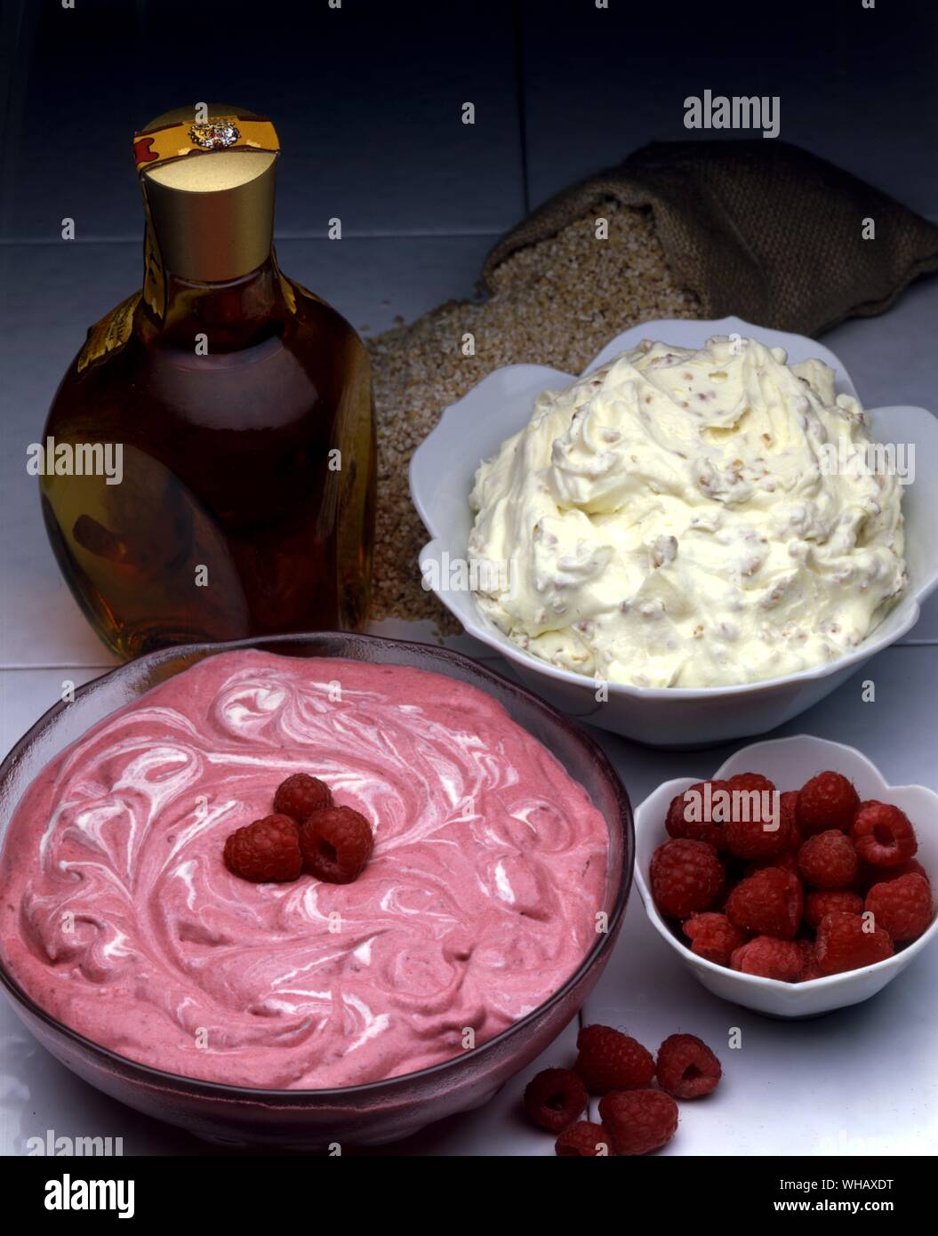 Chranacan and raspberries and Marbled Cream Stock Photo
