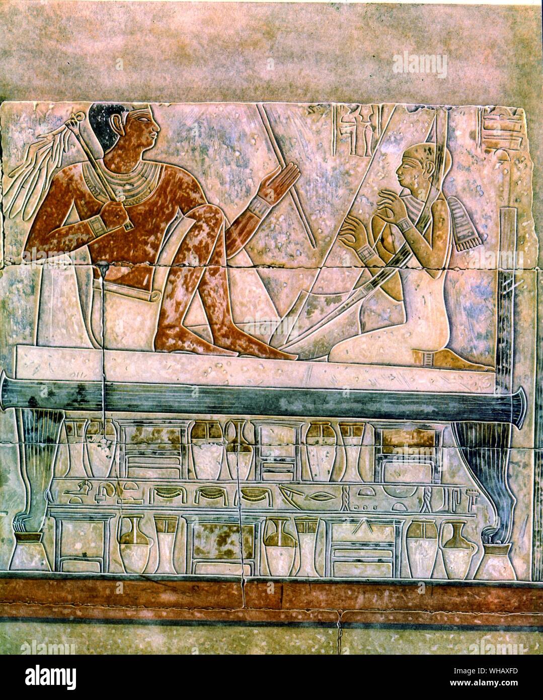 Mererakat wife sitting on bed, VI Dynasty 2325 BC. Furniture in The Ancient World Origins & Evolution 3100-475 B C by Hollis S. Baker. page 33. Stock Photo