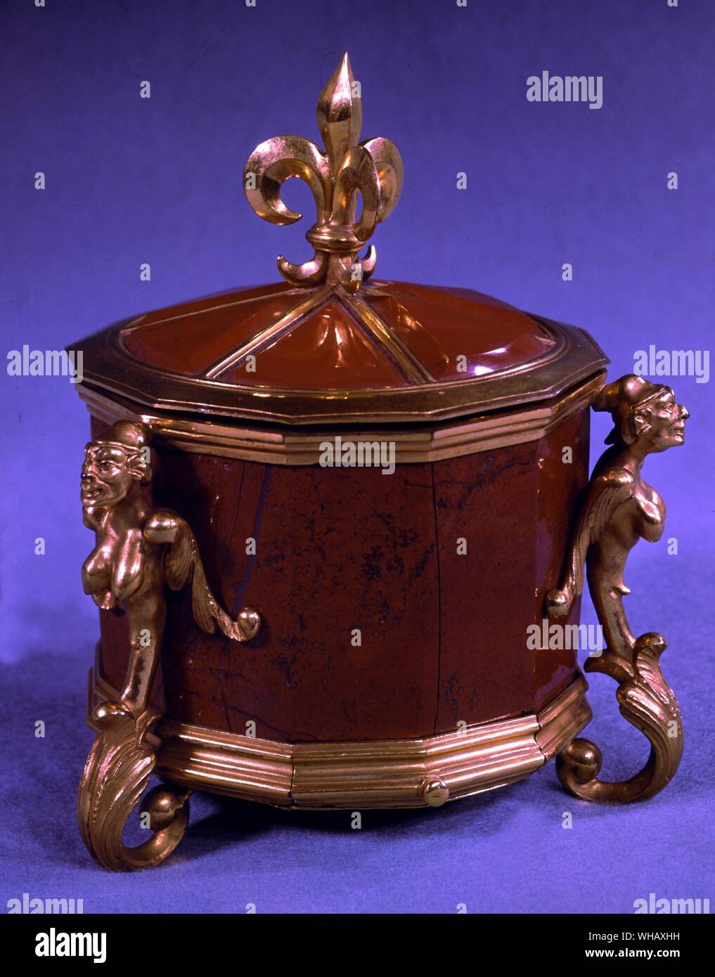 Louis XIV inkstand in red jasper and gilt. The Sun King by Nancy Mitford, page 153. Stock Photo