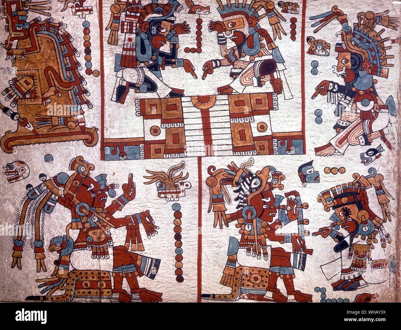 A Mixtec Codex page from the Codex Zouche Nuttall. The Conquistadors by Hammond Innes, page 120. Stock Photo