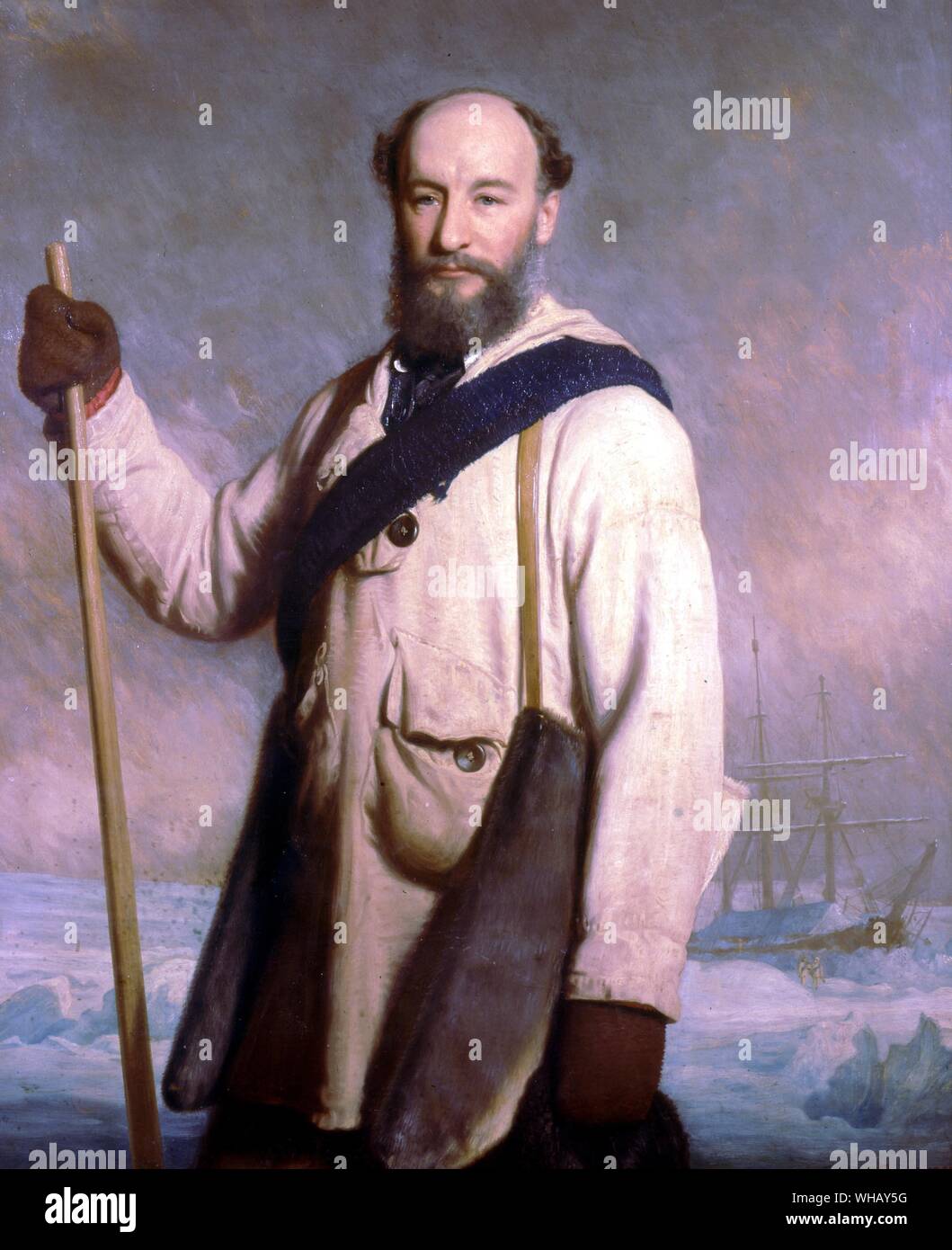 Captain George Strong Nares, 1877 after Arctic expedition of 1875. The Voyage of The Challenger, by Eric Linklater page 28.. Admiral Sir George Strong Nares, (1831-1915) was a British naval officer and Arctic explorer. He was given command of the Challenger Expedition (1872-1876), but he was summoned from this assignment to take charge of another Arctic voyage in search of the North Pole in Discovery and Alert in 1875. Stock Photo