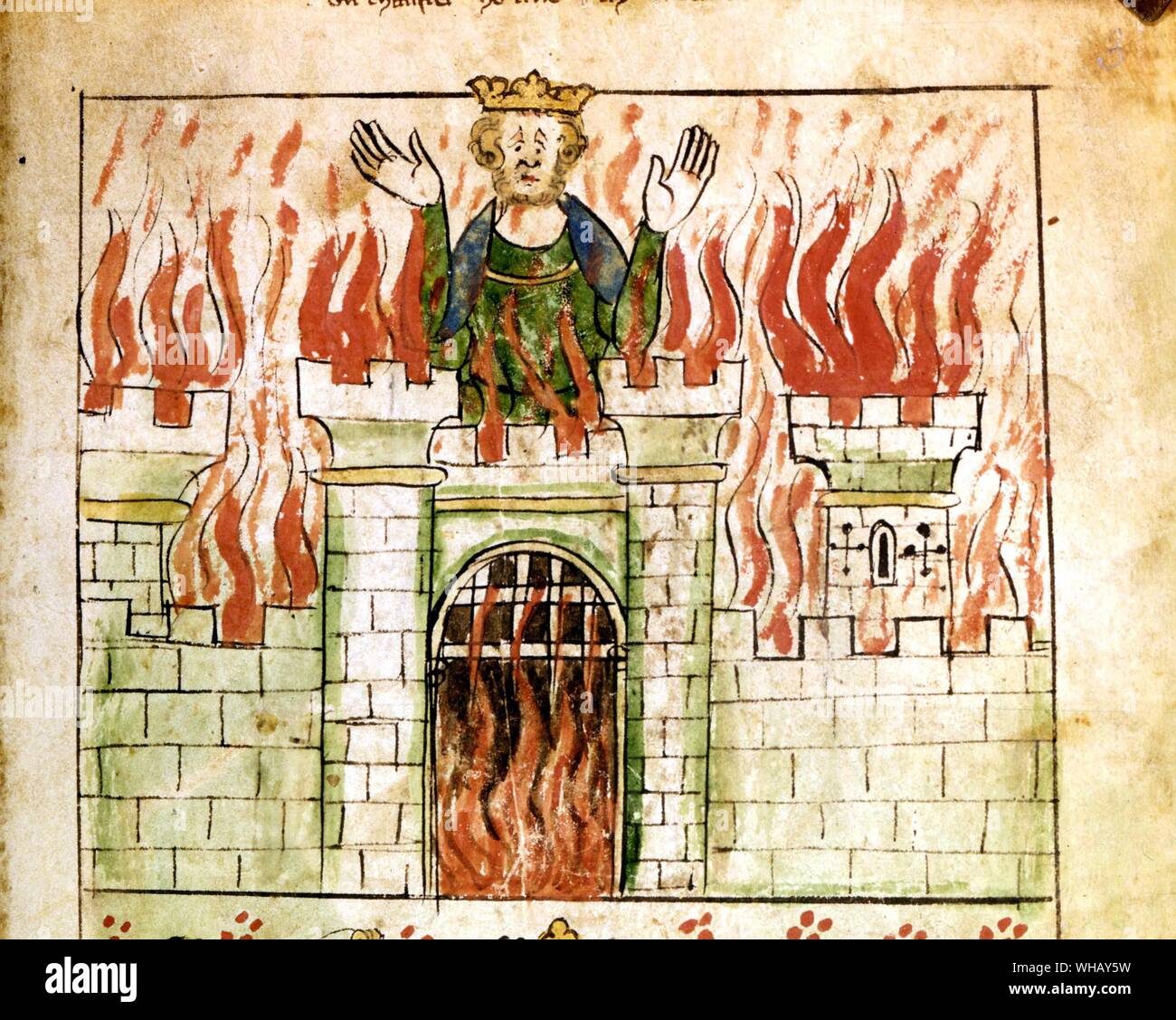 Burning of Vortigern, 14th century. Stock Photo