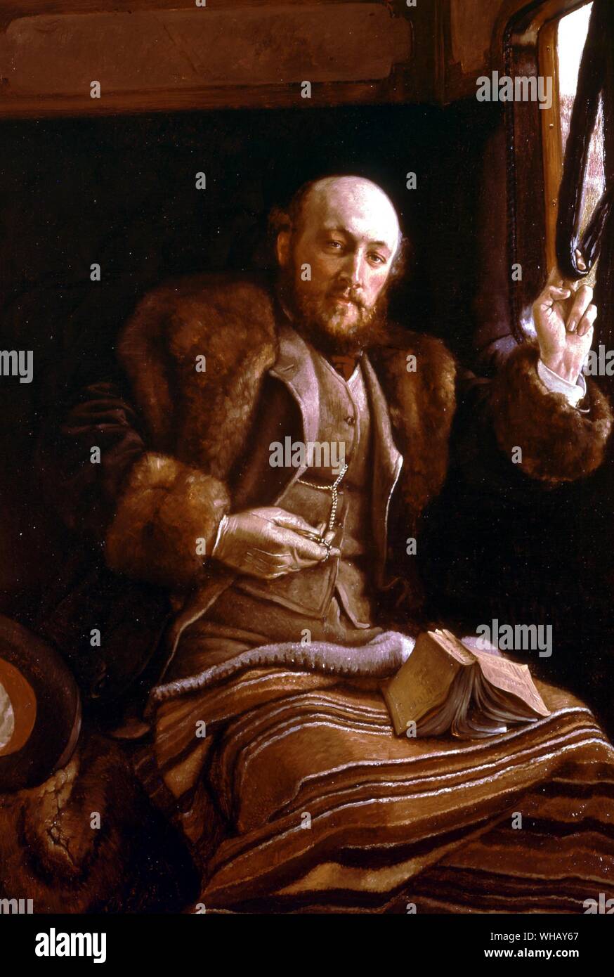 Gentleman in railway carriage by James Tissot (1836 - 1902) mid 1870s. Trollope by C P Snow, page 73. Charles Percy Snow, Baron Snow, CBE (1905-1980). Stock Photo
