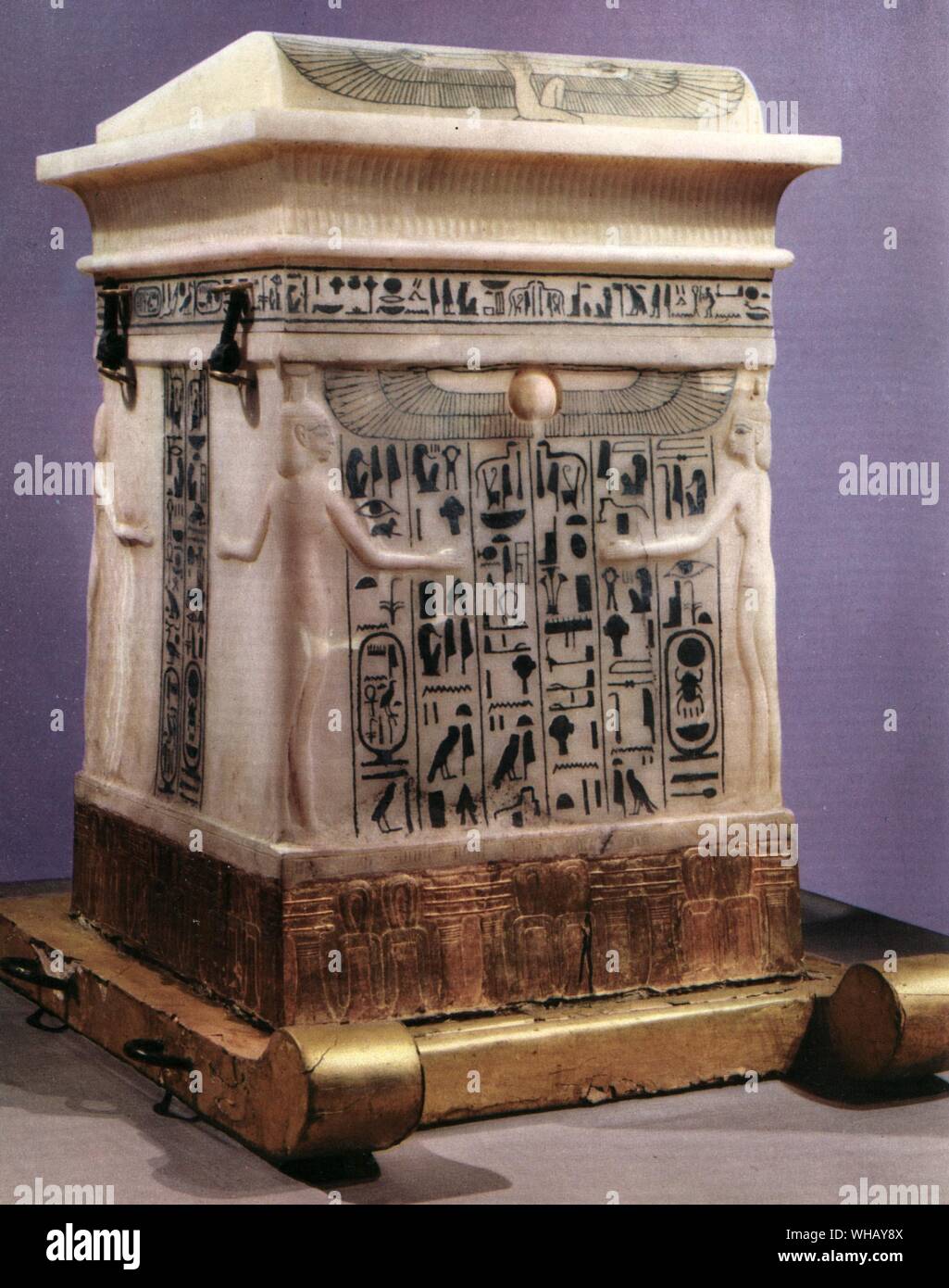 The alabaster canopic shrine which was contained within the double coffer of gilded wood. Tukankhamen, by Christiane Desroches Noblecourt, page 159. Stock Photo