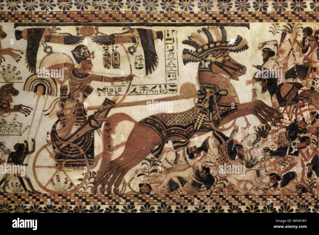 Details of the famous painted box which shows destruction of the Asians. Tukankhamen, by Christiane Desroches Noblecourt, page 80. Stock Photo