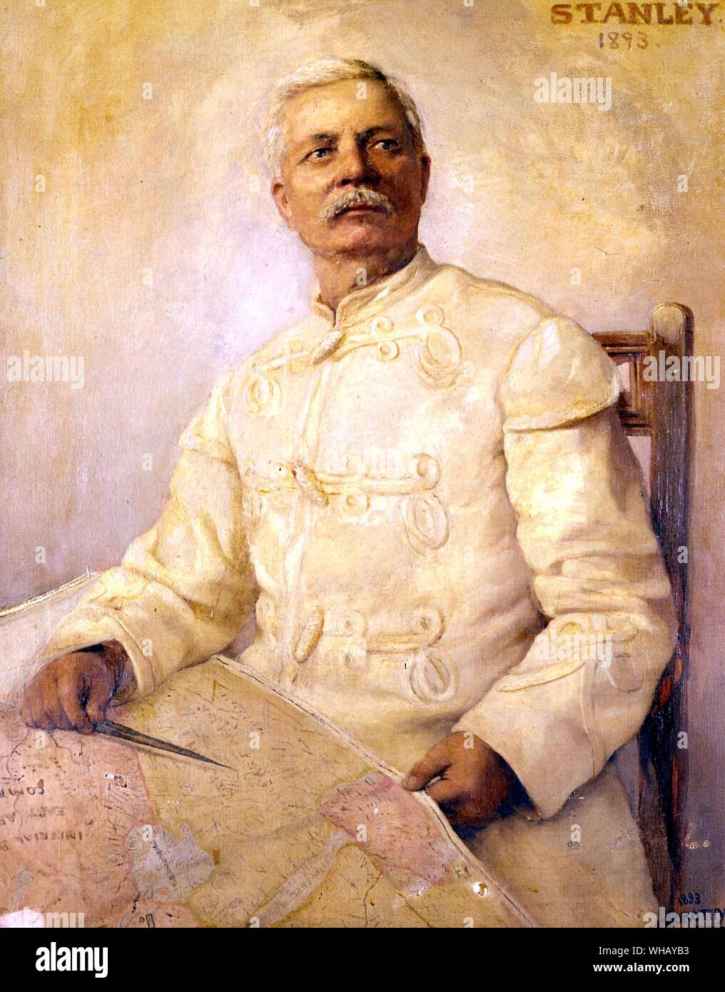 Sir Henry Morton Stanley in the uniform of the Belgian Free State. Painting by Lady Dorothy Stanley (1893). Sir Henry Morton Stanley (1841-1904) was a 19th century, Welsh-born, United States journalist and explorer famous for his exploration of Africa and his search for David Livingstone. The African Adventure - A History of Africa's Explorers by Timothy Severin, page 258. Stock Photo