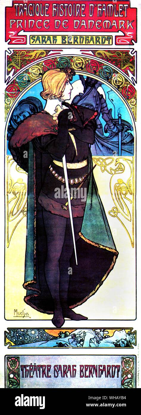 Alphonse Mucha's poster for Hamlet with Sarah Bernhardt in the title role. Stock Photo