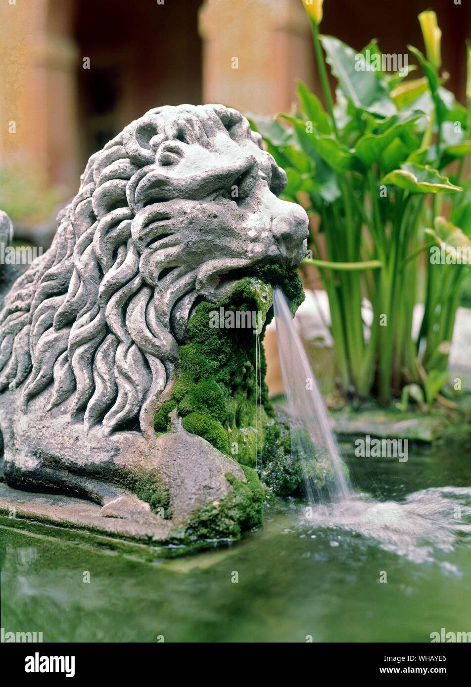 The Waters of Rome by H. V. Morton. Lion, courtyard of the Institute of Biblical Studies, Rome.. . Stock Photo
