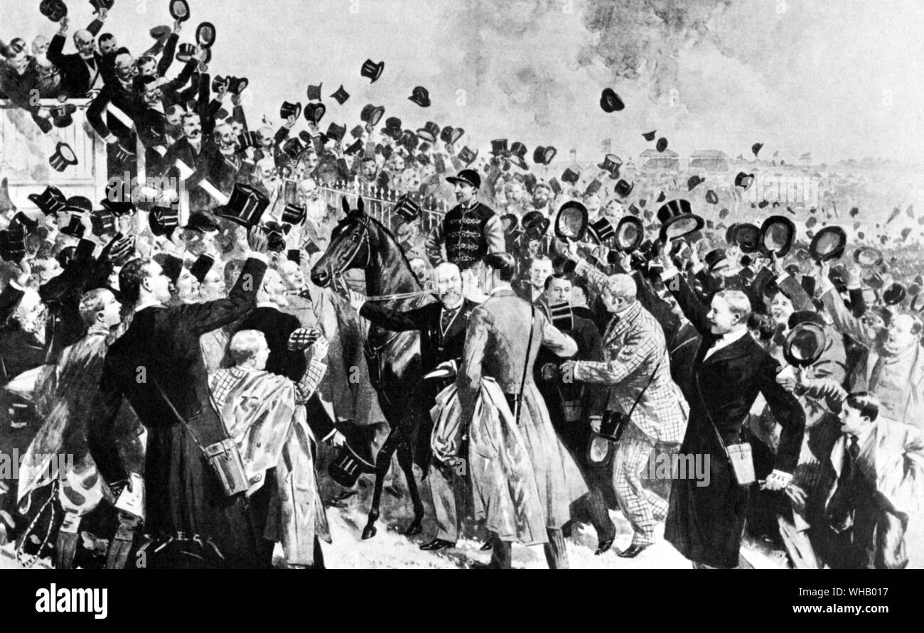 The  Epsom Derby . The Prince of Wales and Persimmon with the enthusiasm of the crowd after the 1896  Derby Stock Photo