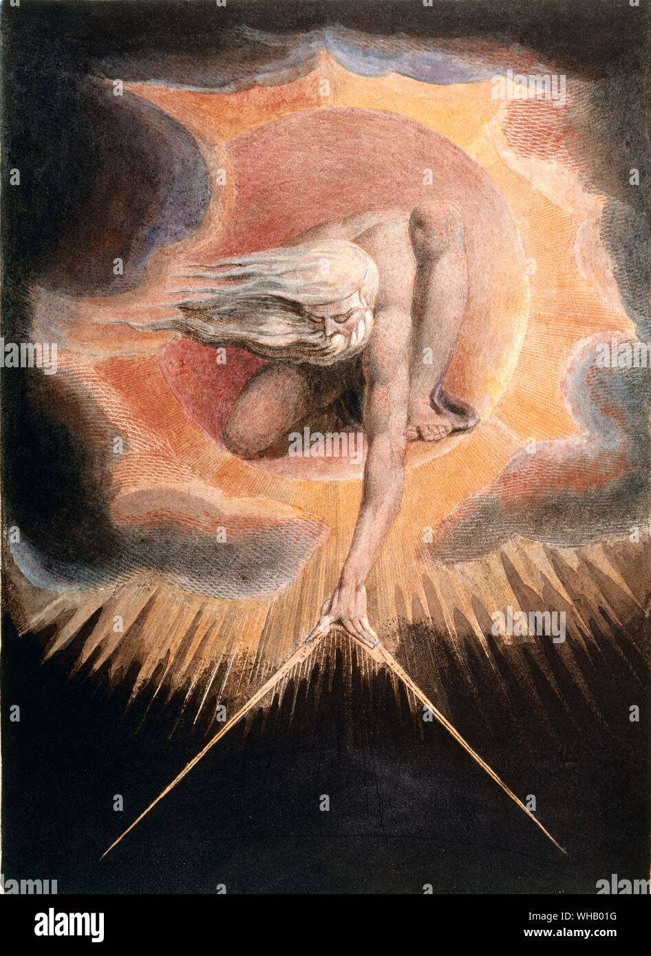 Ancient of Days, frontispiece of 'Europe, A Prophecy', c.1821 (relief etching, pen and w/c) . by William Blake (1757-1827). Stock Photo