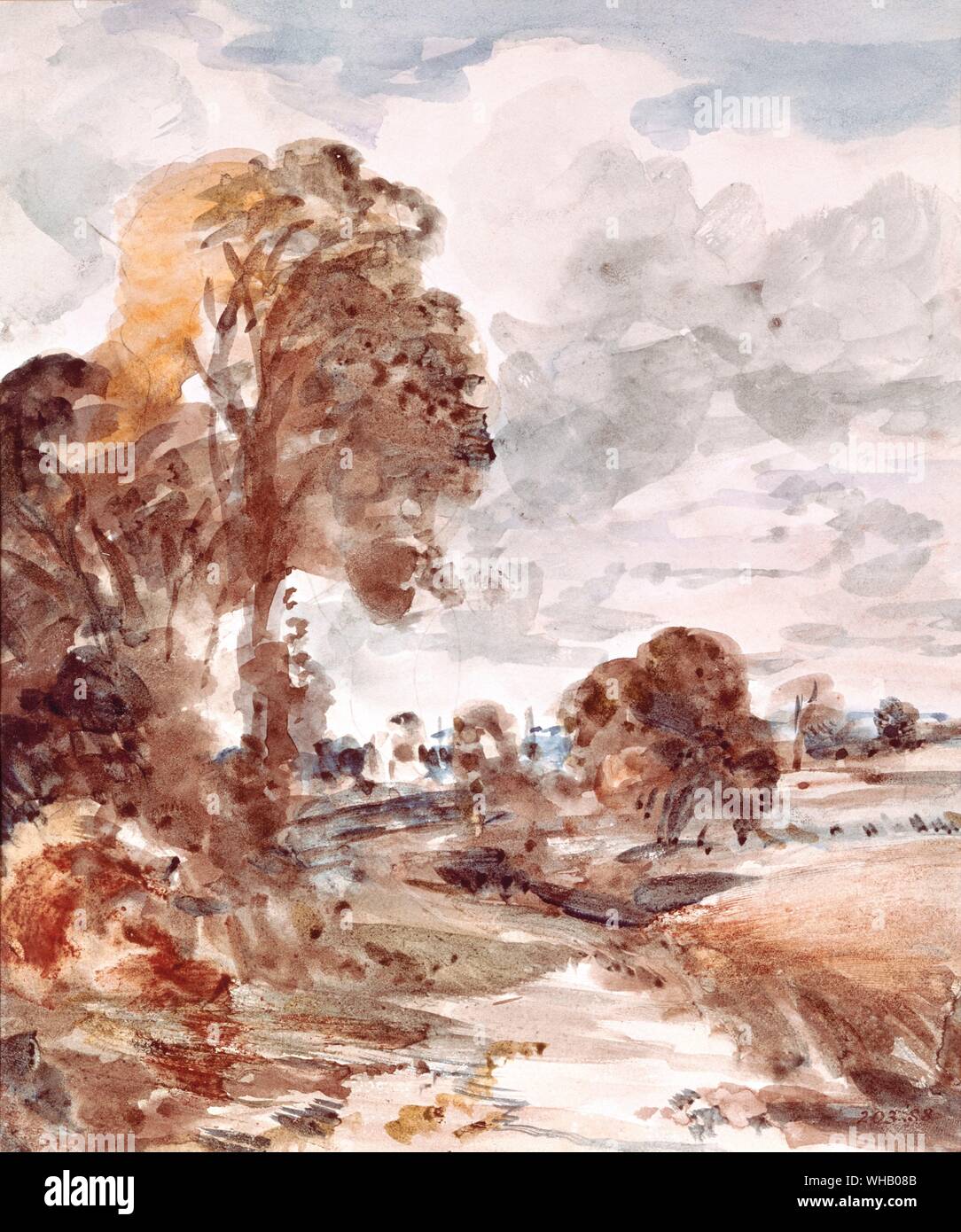 Landscape by Constable. in Victoria & Albert Museum, London. John Constable (June 11, 1776 - March 31, 1837) was a British Romantic artist, born in Suffolk.. Stock Photo