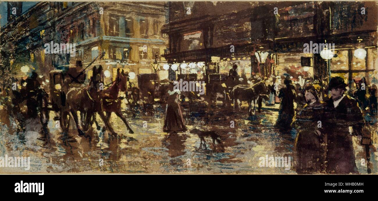 Vienna - The Ringstrasse at night - 1898. by Max Lenz. Stock Photo