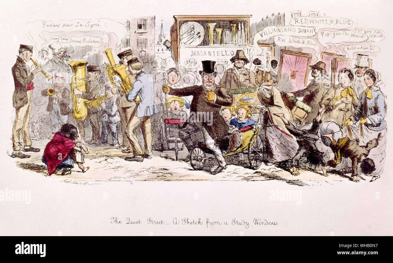 The Quiet Street - 1856. by John Leech. Sketch from a Study Window. Stock Photo