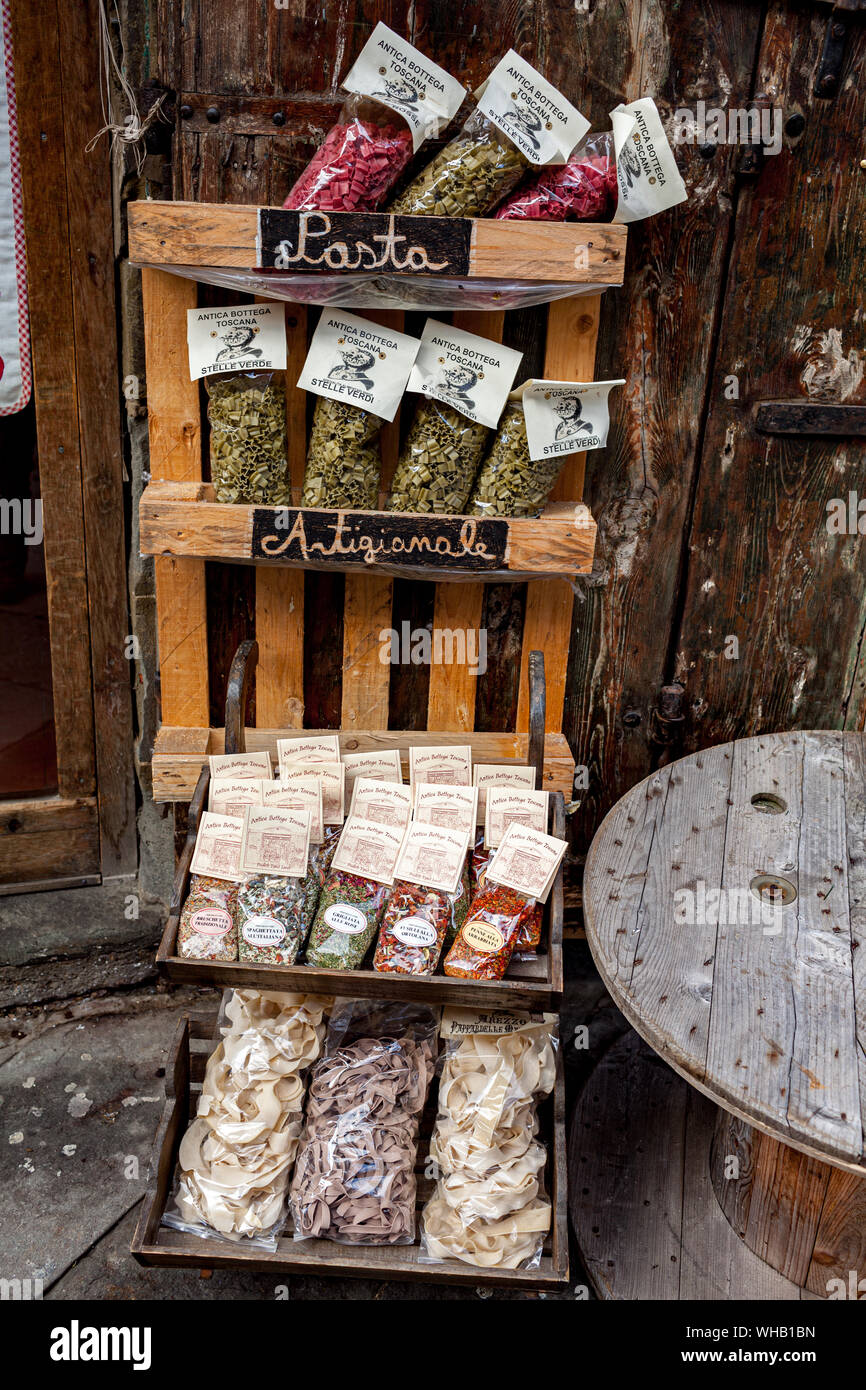 AREZZO, TUSCANY, ITALY - JANUARY 10, 2016: Typical tuscan artisan pasta and spices in one of the oldest shops in the city of Arezzo Stock Photo