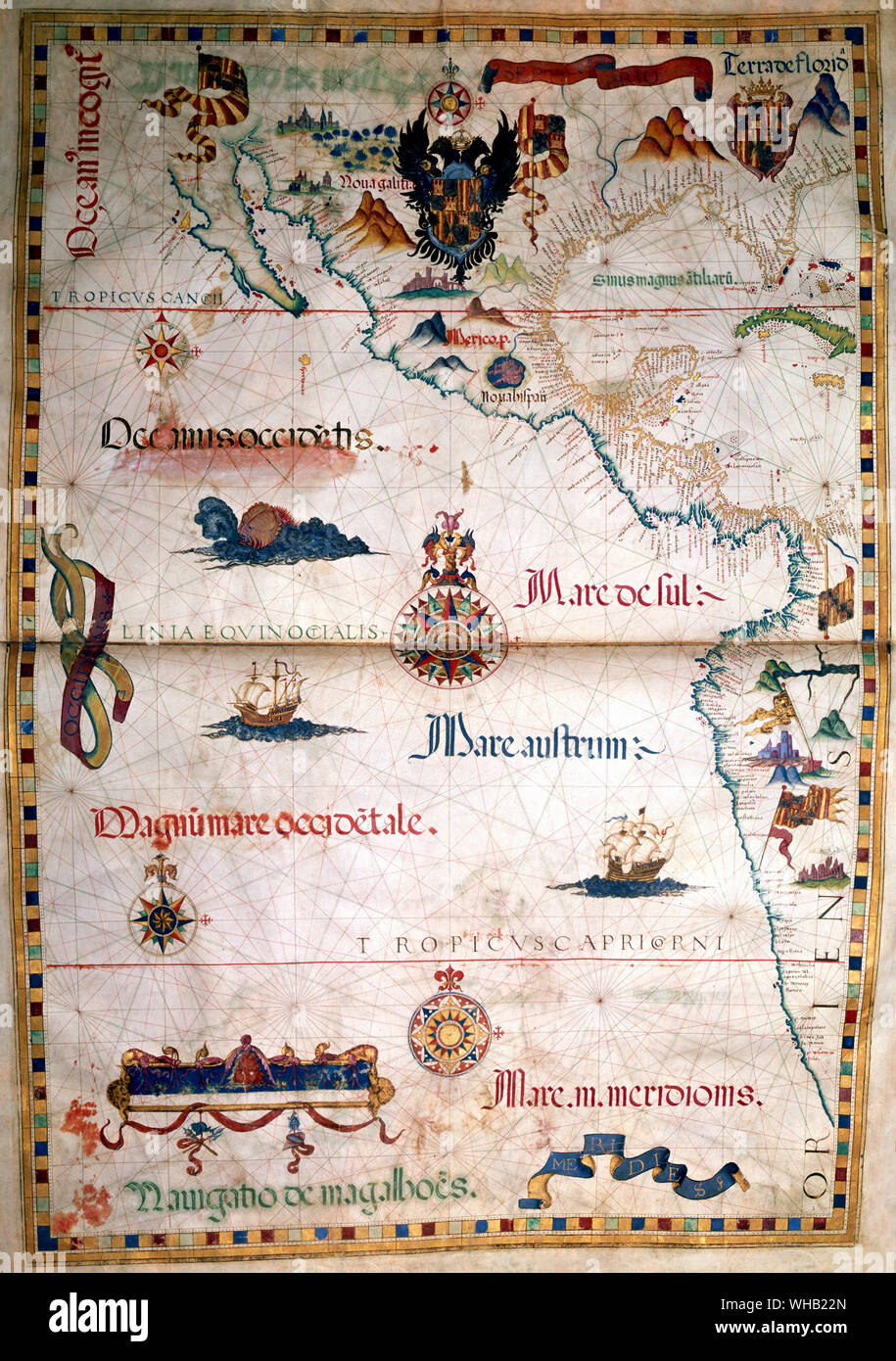Conquest of Mexico & Peru Completed, Portoland.. Drawn by Diego Homen. from the British Museum. Stock Photo