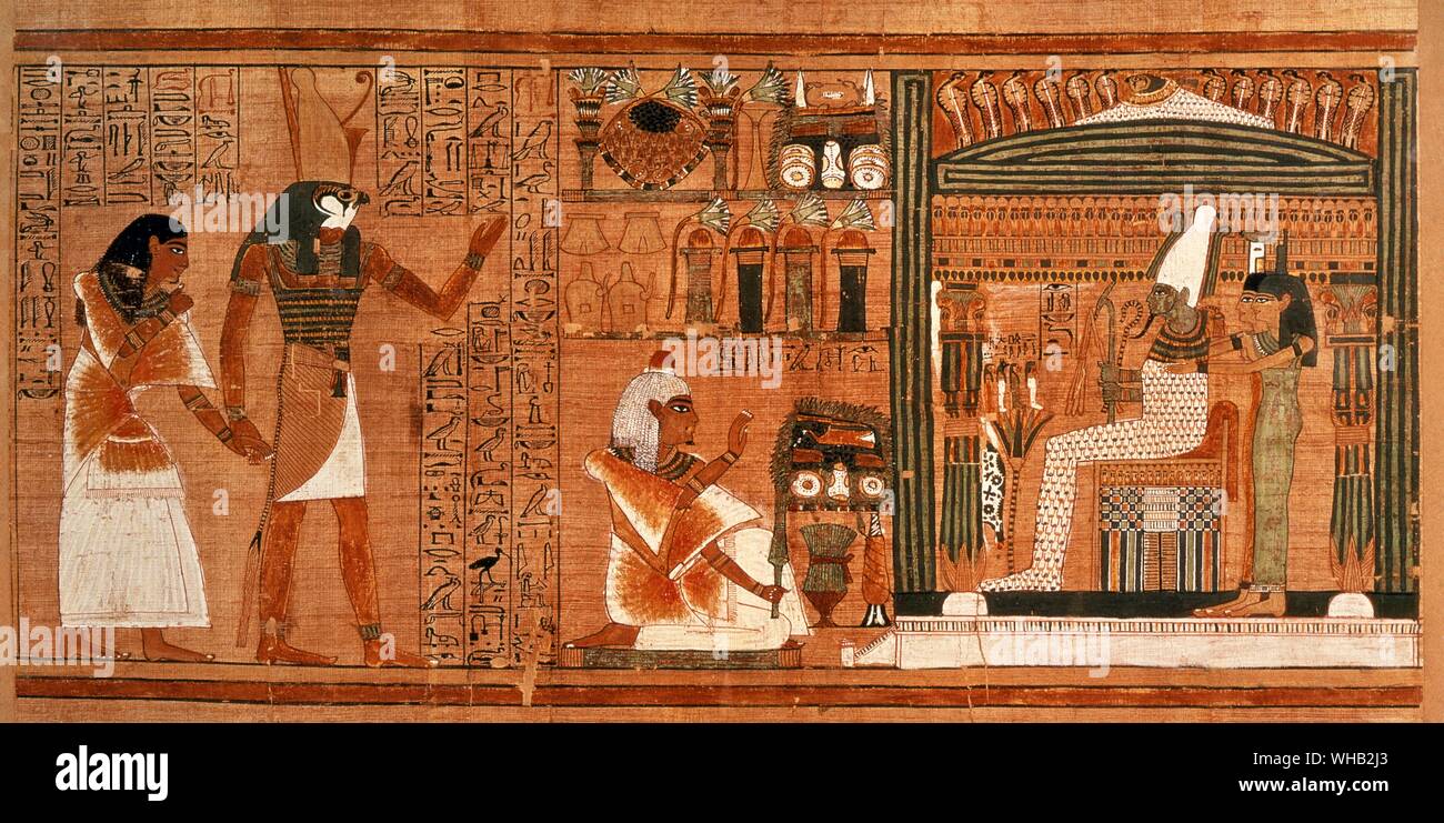 Egyptology - Book of the Dead C1250 BC Green Osiris (seated) as King of the Dead Stock Photo