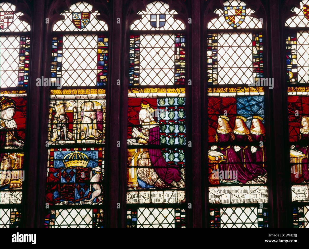 Elizabeth Woodville window Canterbury Cathedral 1482 - Elizabeth Woodville or Wydville (c. 1437 - 7/8 June 1492) was the Queen consort of King Edward IV of England from 1464 until his death in 1483.. Stock Photo