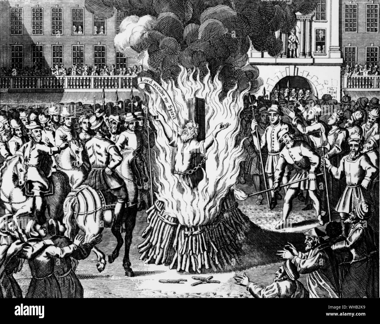 The burning of Master John Rogers - Vicar of St. Sepulchers & Reader of St. Paul's in London - 4th February 1555.. Foxe's Book of Martyrs, chapter 16.. Stock Photo