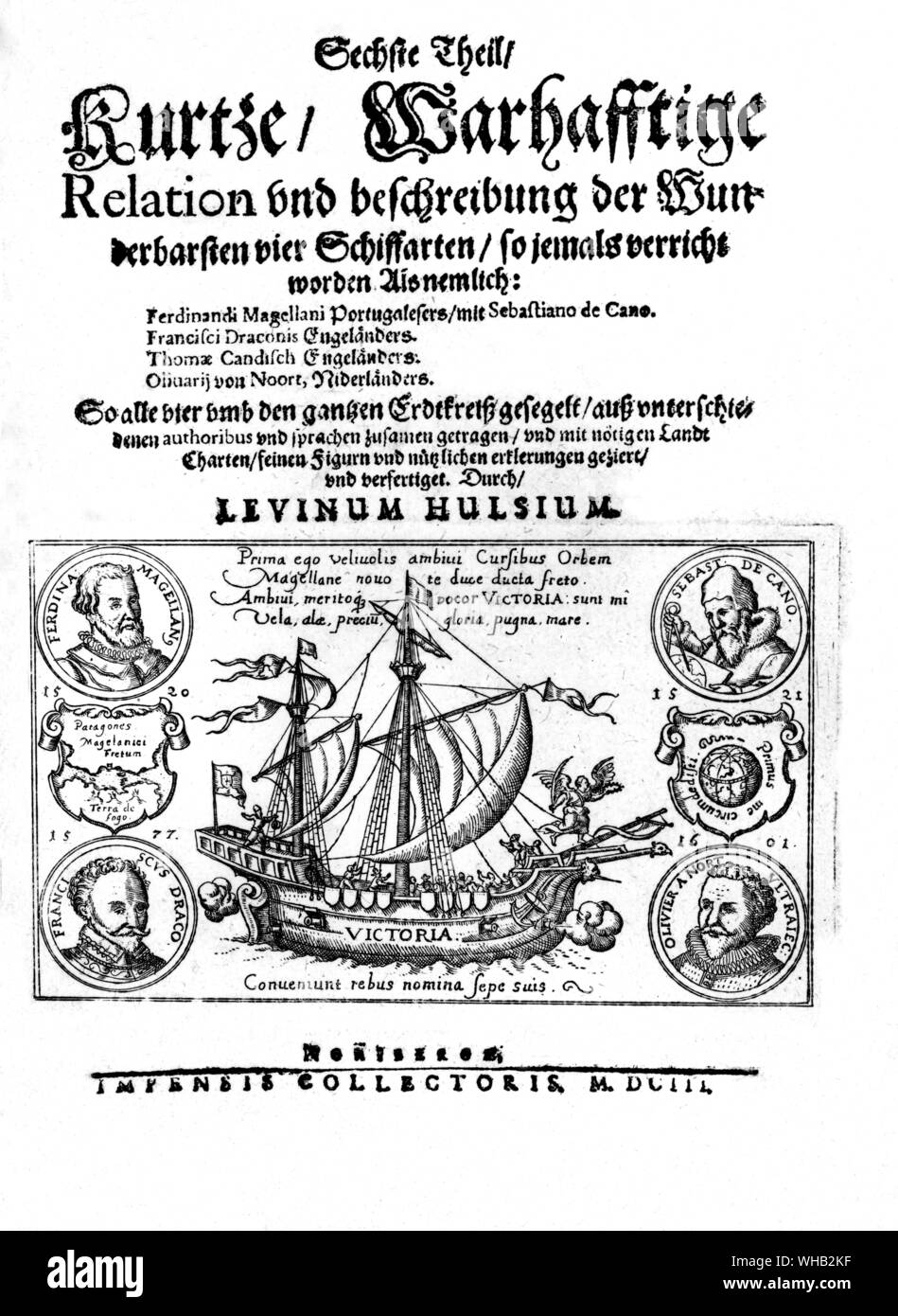 Ferdinand Magellan's Victoria -. Juan Sebastian Elcano, from Getaria, was the captain of the Victoria after Magellan's death during their circumnavigation of the world 1521/22.. The Victoria was one of the five ships of Ferdinand Magellan. It was named after the church of Santa María de la Victoria de Triana, where Magellan took an oath of allegiance to Charles of Spain.. She was the only ship to survive the circumnavigation of the globe of 1519 to 1522. Only 18 of the 265 crew that the expedition started with survived the trip. Magellan himself had been killed in the Philippines.. Stock Photo