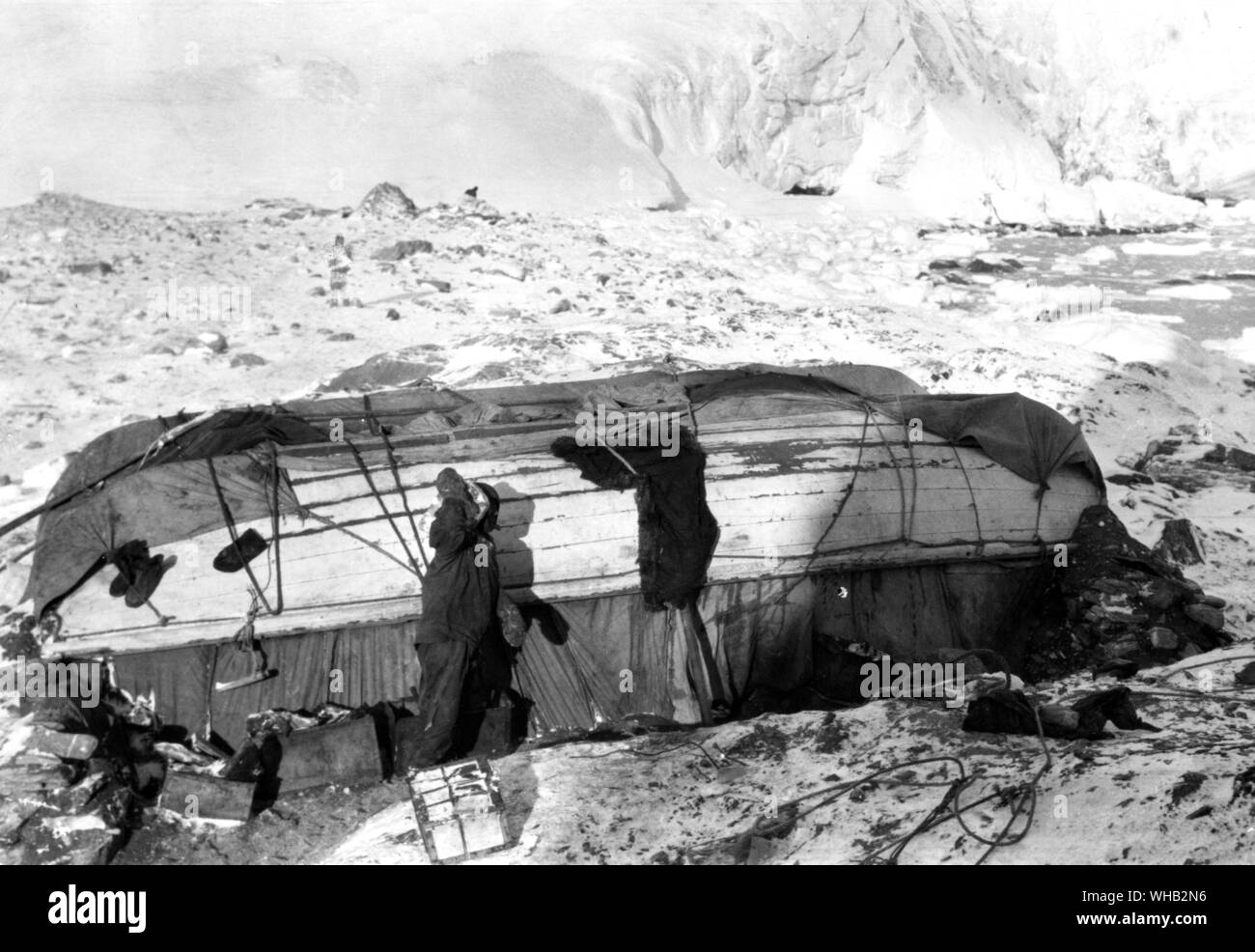 Sorting through supplies on the Shackleton expedition Stock Photo