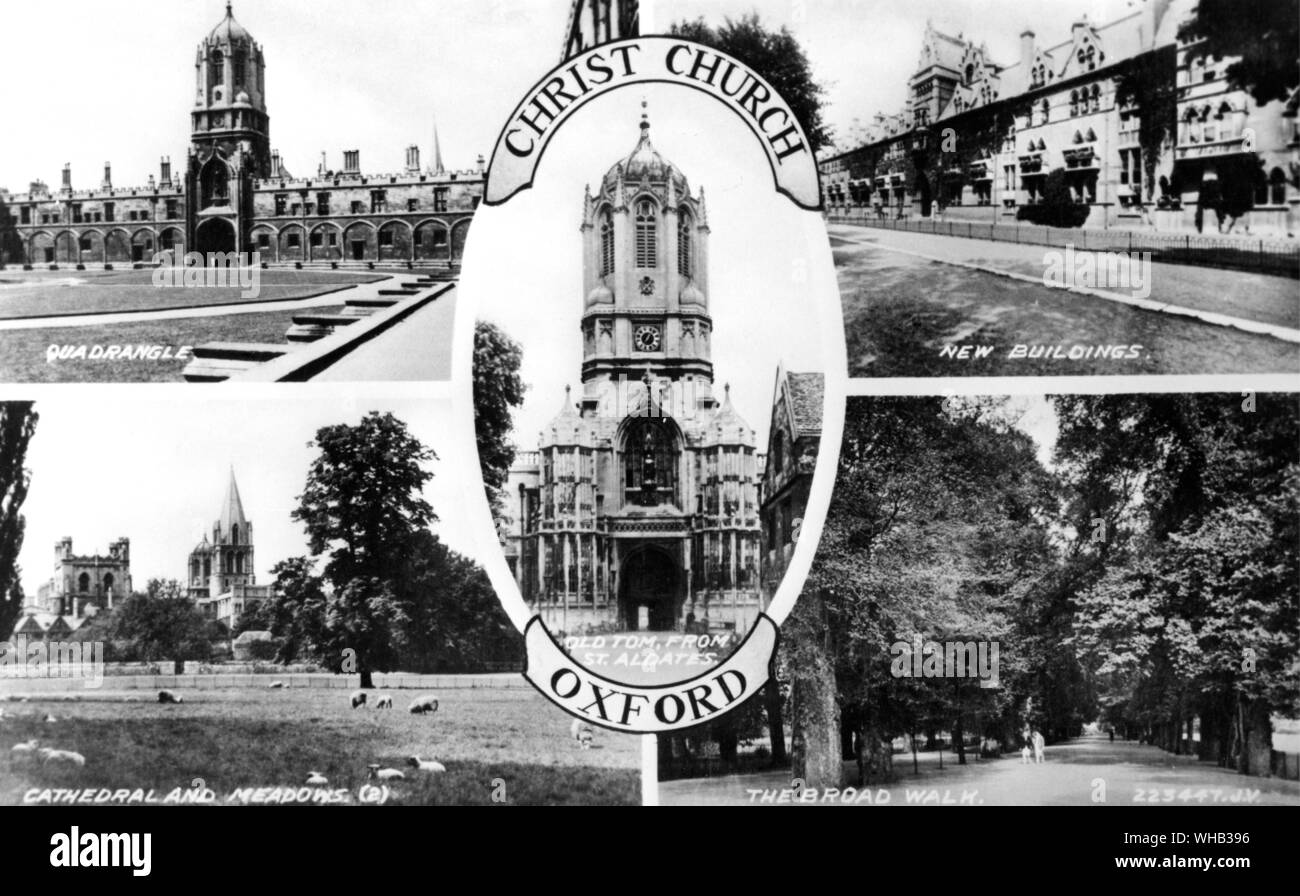 Oxford Christchurch from old postcard . Quadrangle. New Buildings. Cathedral and Measows. The Broad Walk Stock Photo