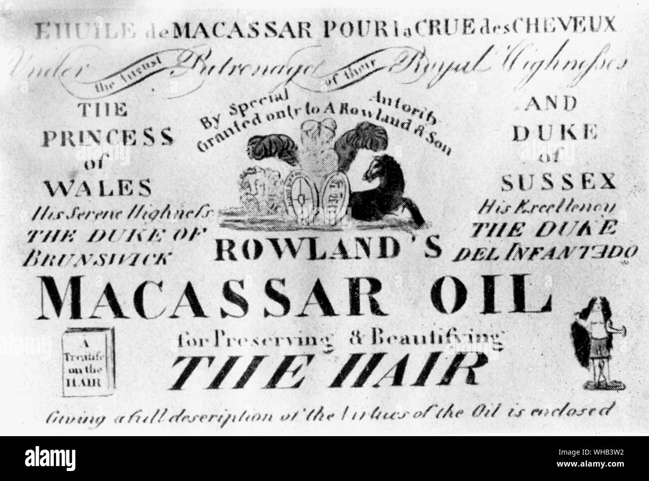 A French award for a special Hair product.. . Rowland's Macassar Oil for Preserving & Beautifying The Hair Stock Photo