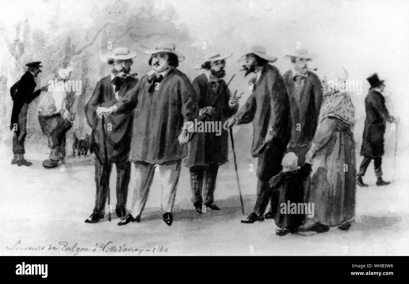 Honoré de Balzac  and his friends disguised as peasants in the town of Avray. 1840 Stock Photo