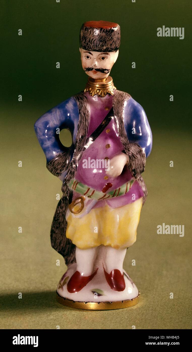 Scent Bottle : Hussar , Chelsea porcelain - Girl in a swing type pottery Stock Photo