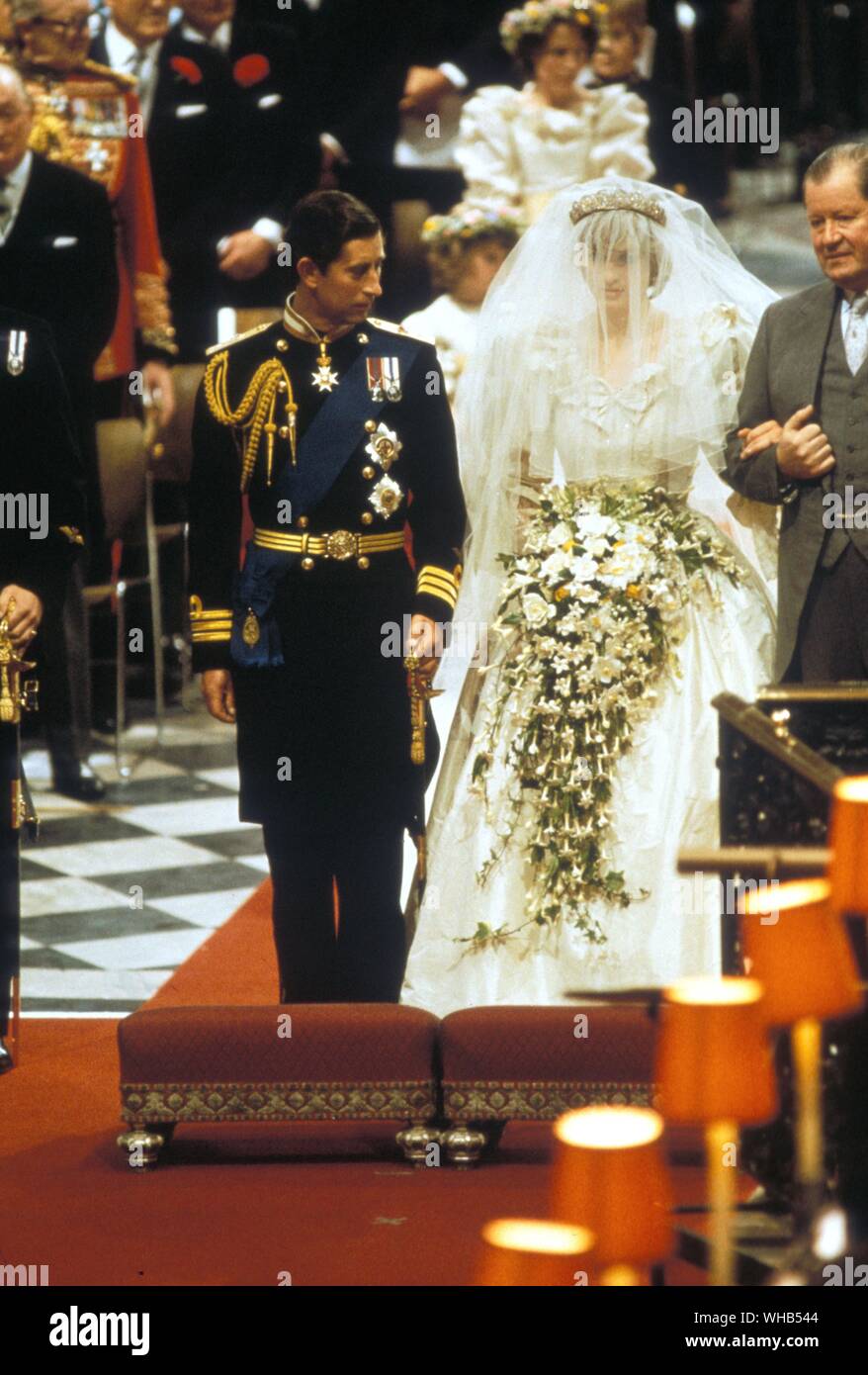 Wedding of the Prince and Princess of Wales (Lady Diana Spencer) 29 July 1981 with Earl Spencer at the beginning of the ceremony in St. Pauls.. Stock Photo