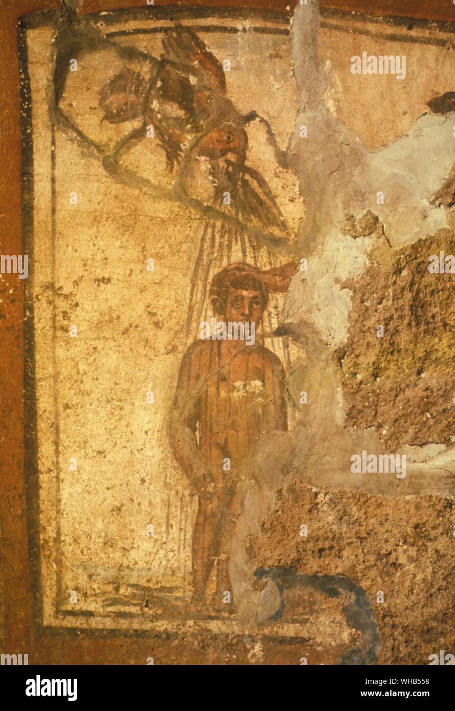 Baptism of Christ - Baptism of Jesus - late 3rd century (fresco) - the hand of John the Baptist.. Stock Photo