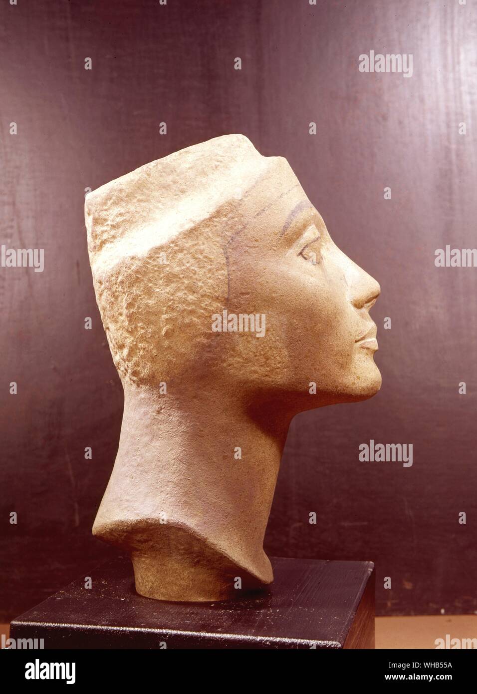 The head of Queen Nefertiti of the 18th Egyptian Dynasty  unfinished quartzite from Tel el Amarna , Egypt Stock Photo