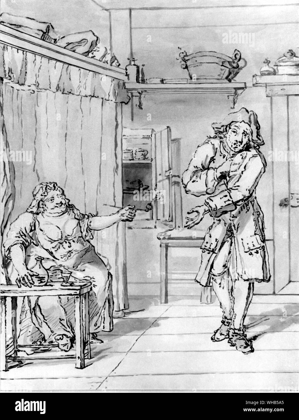 Pipe Drunk ( or Interior with two figures ) - drawing by Marcellus Laroon c 1790 Stock Photo