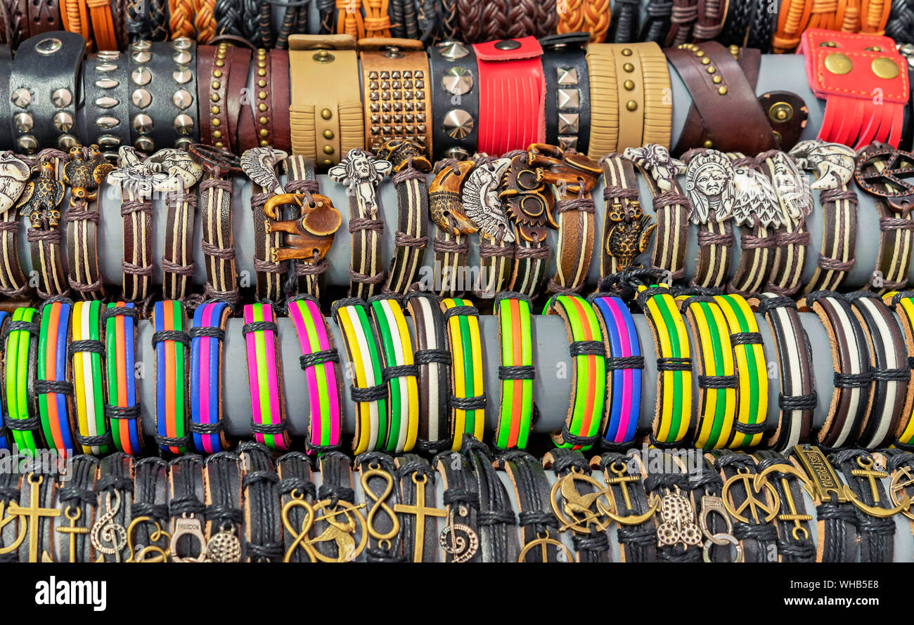 Colored leather best sale bracelets