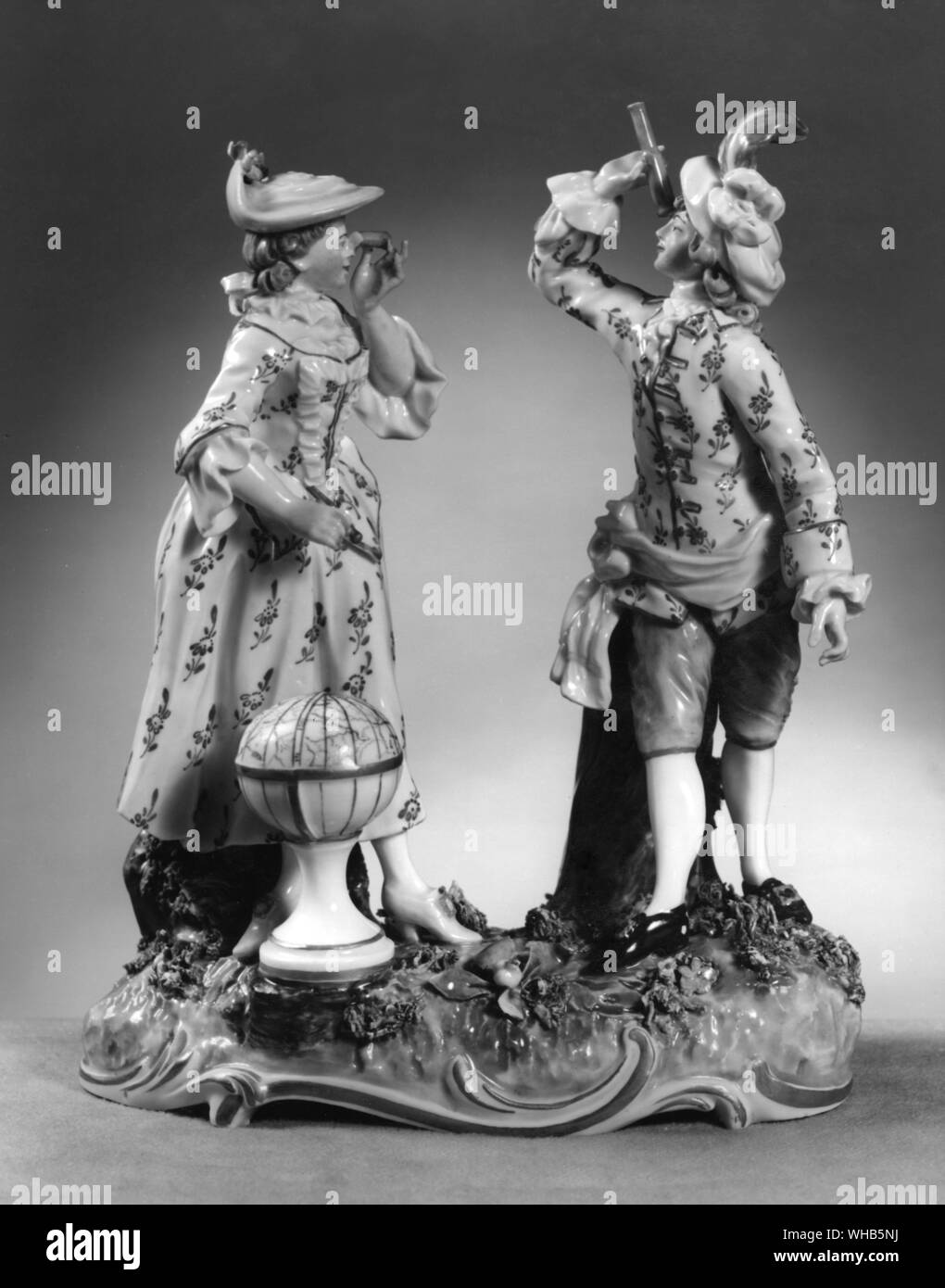 Astronomy , a porcelain group of a lady and gentleman , from the set of Liberal Arts . After a model by K G Luck , Frankenthal c 1790 - 95 Stock Photo
