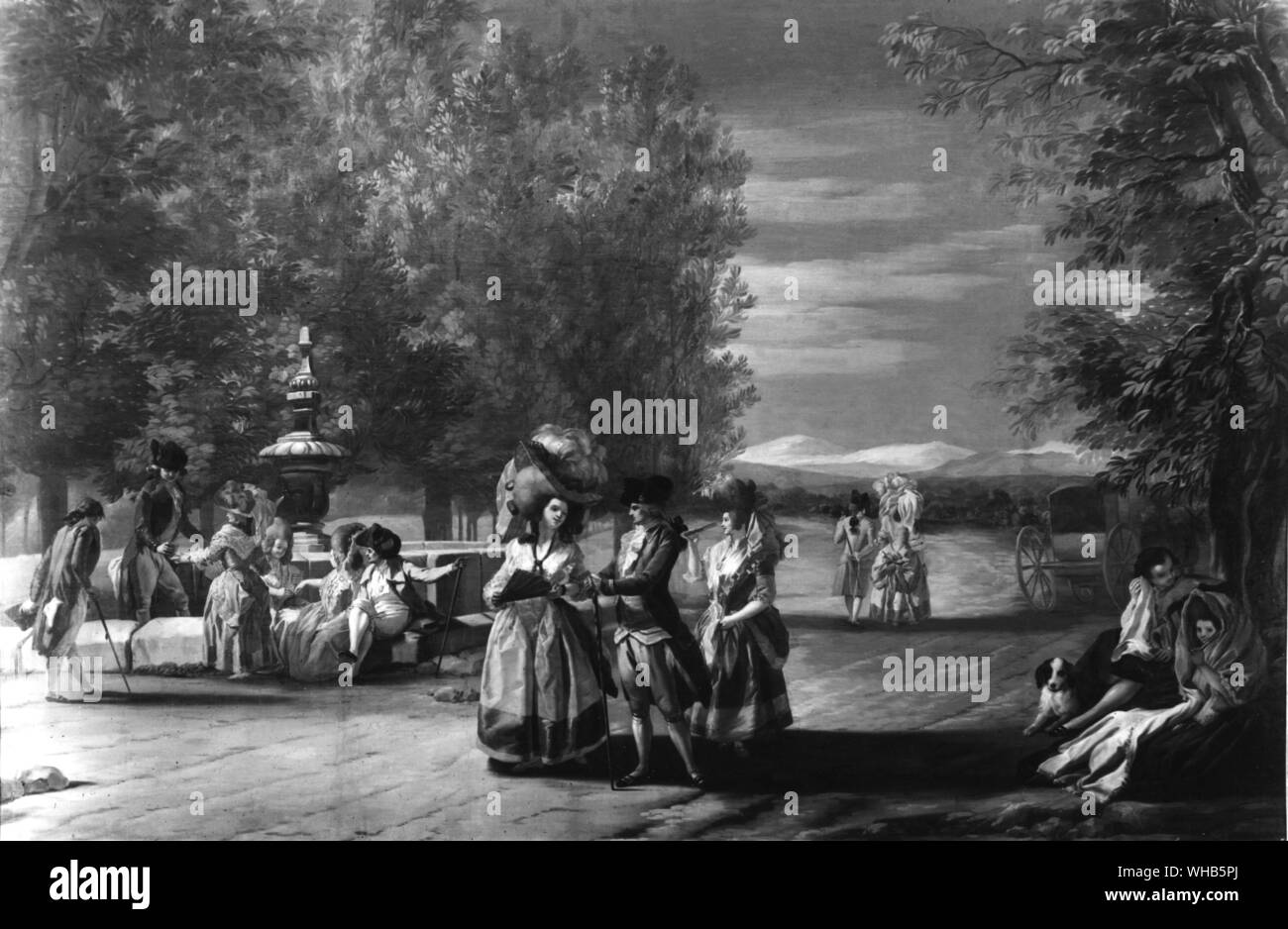 Paseo en el Parque ( Stroll in the Park ) : painting for a tapestry by Jose del Castillo Stock Photo