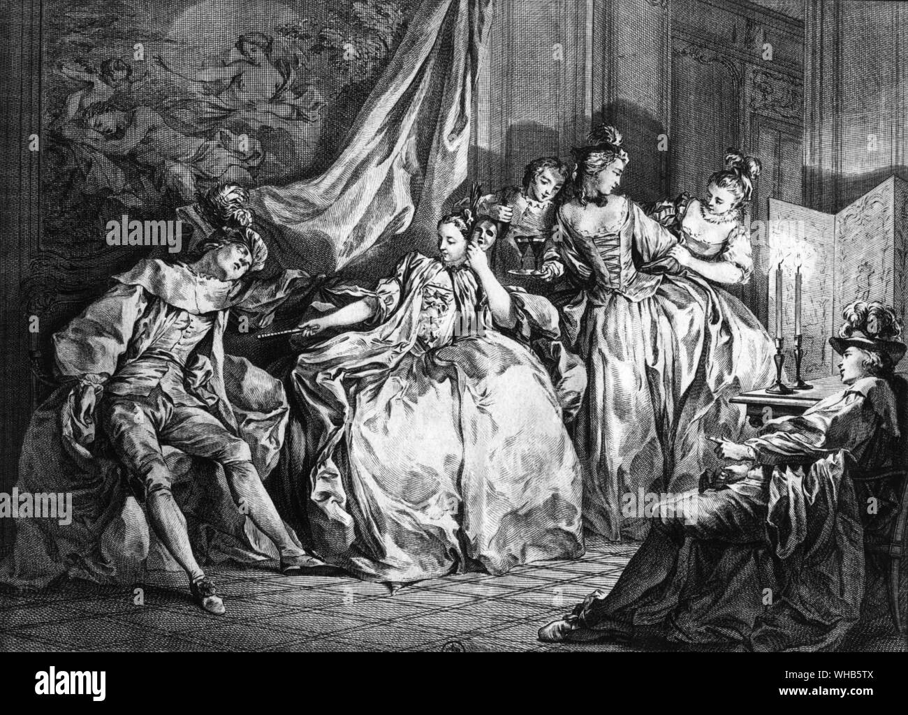 Le Soiree by Charles-Nicolas Cochin the younger . Engraving  by C Gallimard Stock Photo