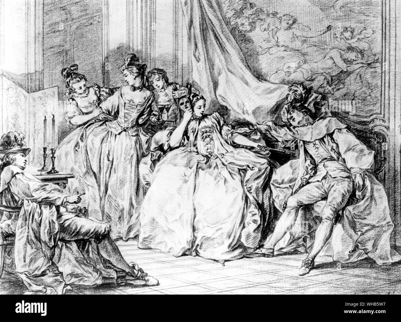 Le Soiree by Charles-Nicolas Cochin the younger . Engraving  by C Gallimard Stock Photo