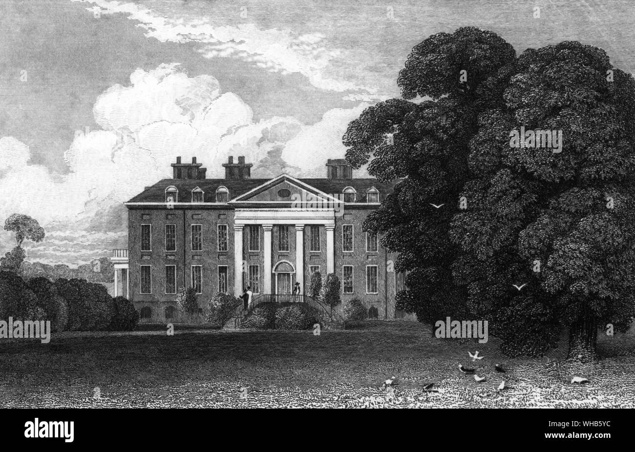 Harsley Lodge in Hampshire from Jones's Views of the Seats of Noblemen and Gentlemen in England, Wales, Scotland and Ireland, 1829. (plate earlier date by J P Neale). . Stock Photo