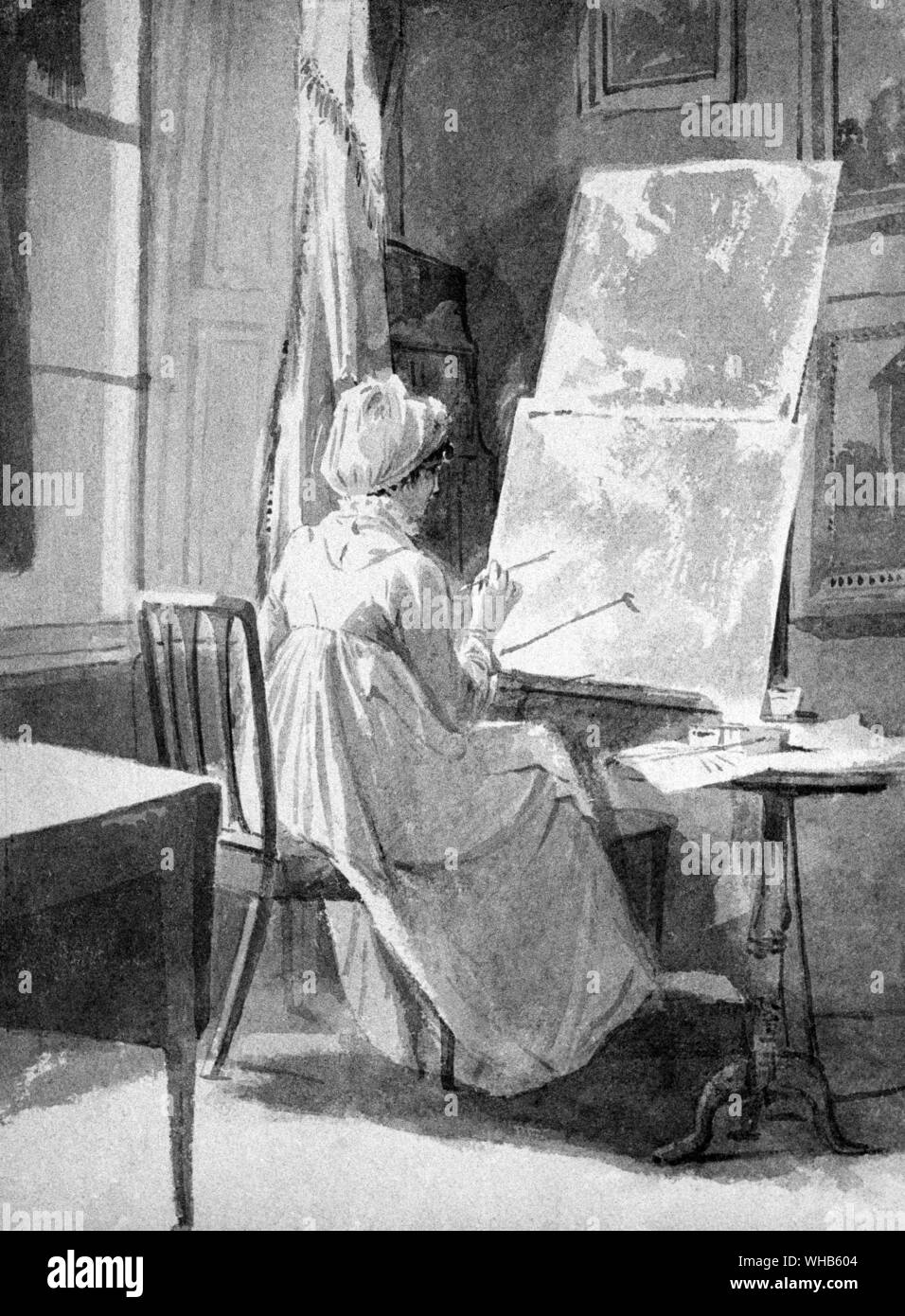Jessy at Easel - Jesse Harden at her easel - a John Harden drawing - Harden, John (1772-1847) . . Stock Photo