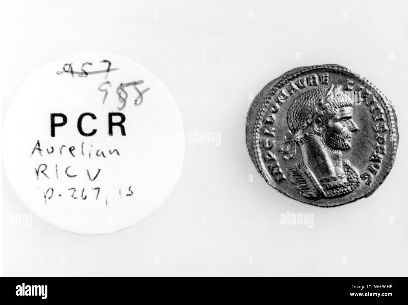 Caption coin of Aurelian. Lucius Domitius Aurelianus (September 9, 214 - September 275), known in English as Aurelian, Roman Emperor (270 - 275), was the second of several highly successful soldier-emperors who helped the Roman Empire regain its power during the latter part of the third century and the beginning of the fourth.. Aurelian was born in Dacia ripensis or Sirmium (Pannonia), to an obscure provincial family. his father was tenant to a senator named Aurelius, who gave his name to the family. Aurelian served as a general in several wars, and his success ultimately made him the Stock Photo
