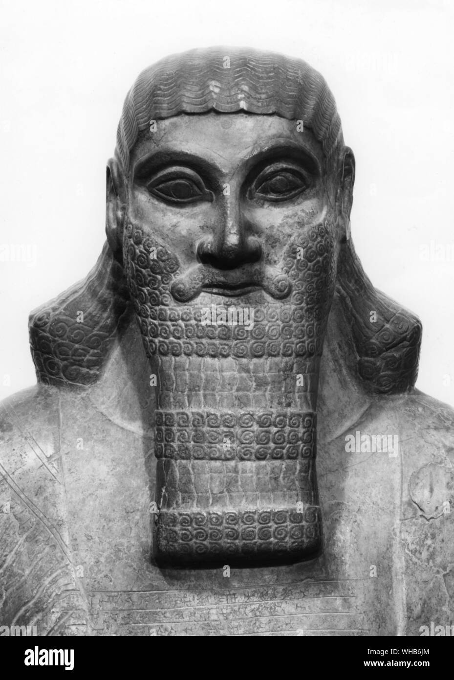 Statue of Ashurnasirpal II (AD 884-859) from Nimrud.. Ashur-nasir-pal II (transliteration Ashshur-nâsir-apli, meaning Ashur is guardian of the heir) was king of Assyria from 884 BC-859 BC.. Nimrud is an ancient Assyrian city located south of Nineveh on the river Tigris.. Stock Photo